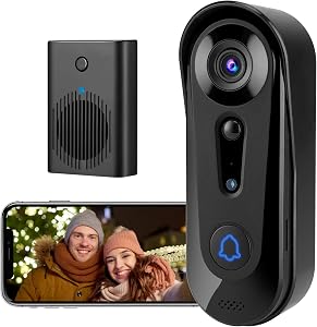 Video Doorbell Home/Outdoor, 2.4 Ghz WiFi Wireless 1080P Doorbell Camera, Night Vision, Two-Way Audio, Cloud Storage with Indoor Wireless Chime