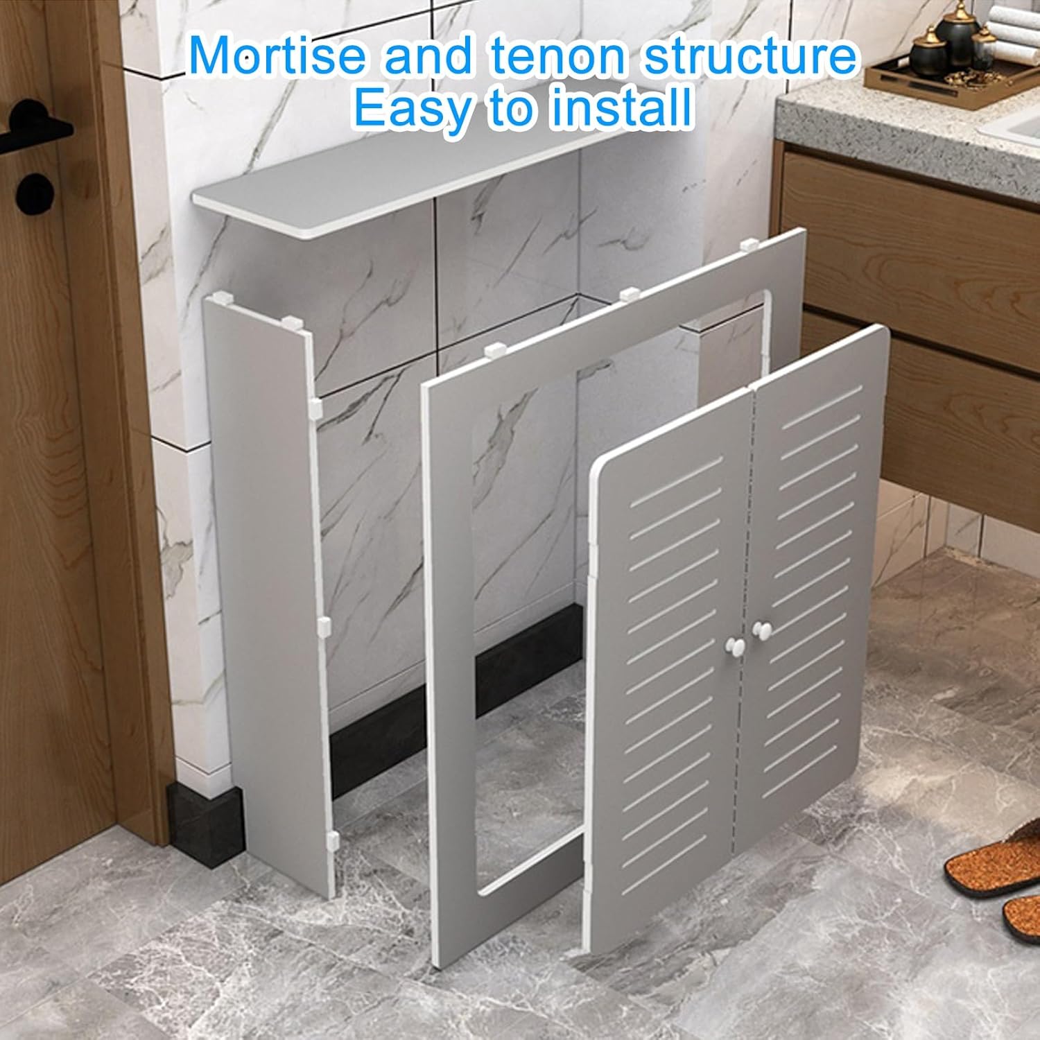 Radiator Covers for Home, Radiator Shelf, Heater Cover, with 2 Louvered Grill Slatted Door, for Bathroom, Living Room, Bedroom(70x70x20cm/27x27x8in)