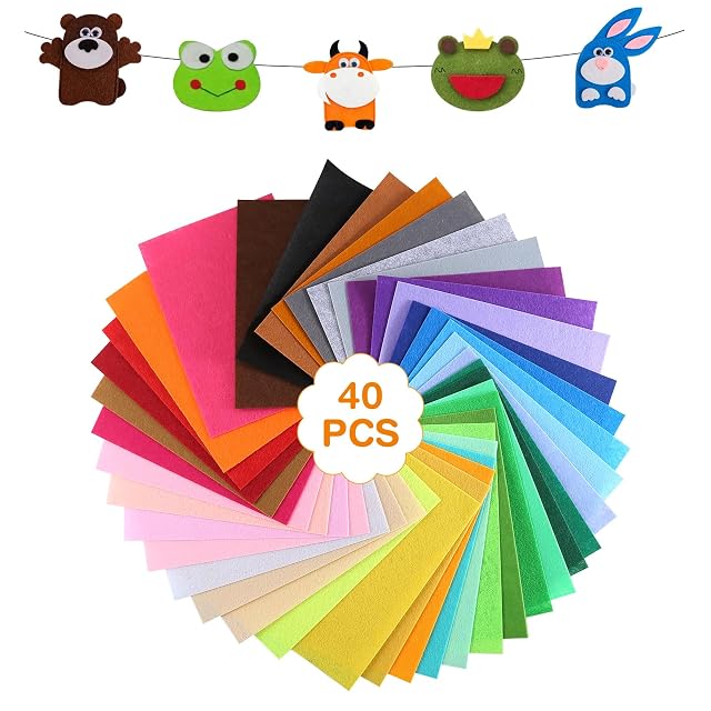RMIVEGLIA Set de 40 piezas de fieltro para manualidades en 40 colores diferentes, 20 x 30 cm, tejido de fieltro de poliéster, ideal para proyectos DIY, costura, artesanías y decoraciones.