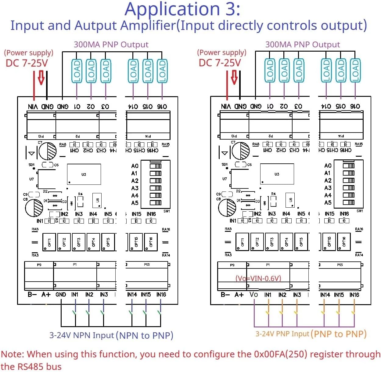 Wiring Diagram for Input and Output Amplifier (Input directly controls output)