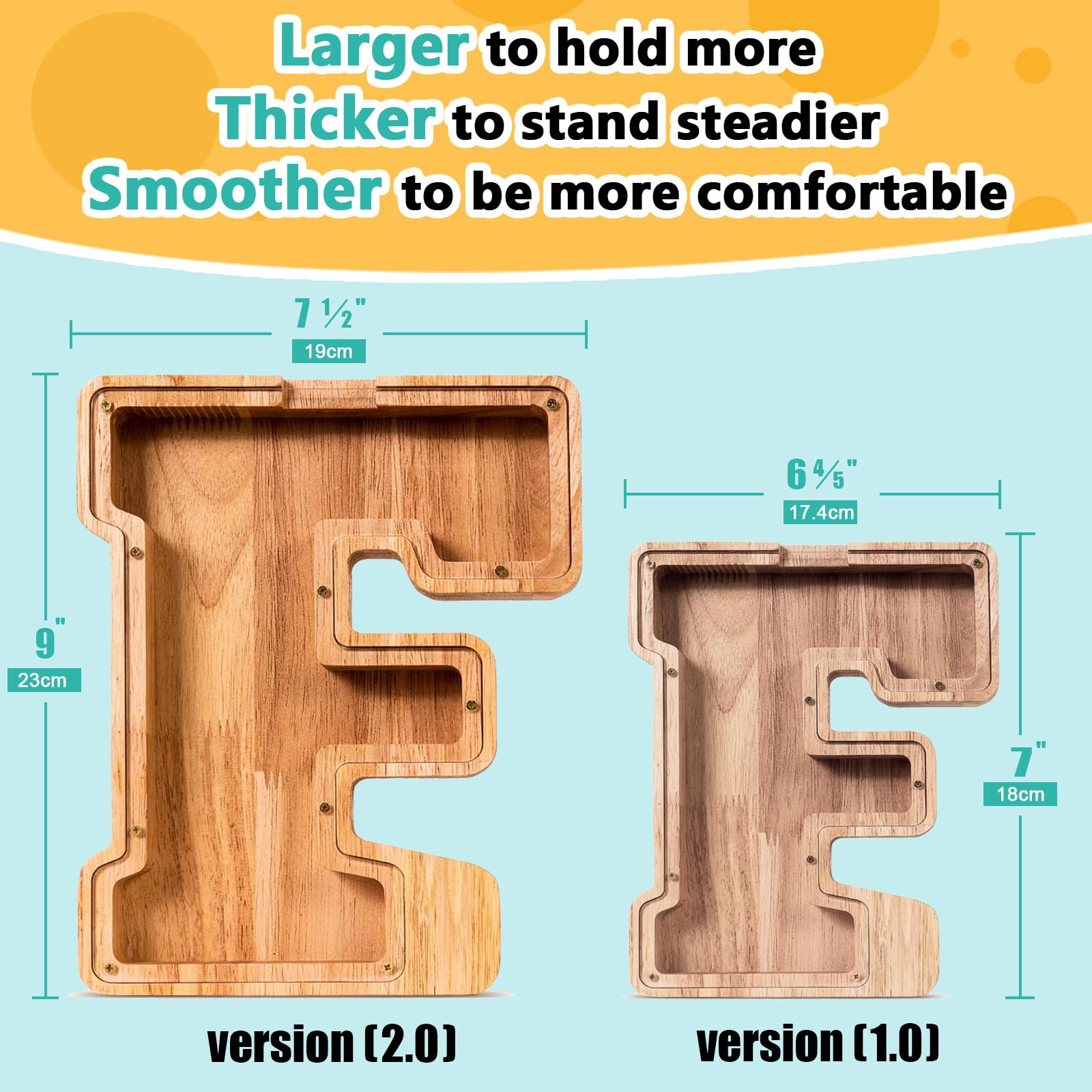 Summidate Salvadanaio con lettera in legno per bambino, A-Z lettera banca dei soldi personalizzato per bambino, regalo di compleanno con banca di monete