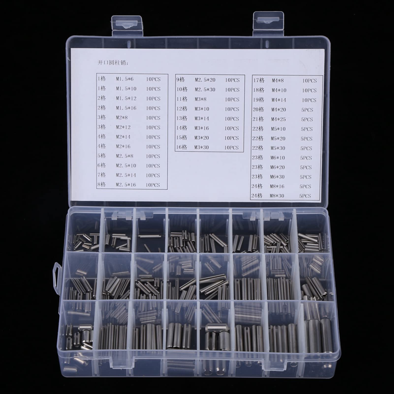 280Pcs Pasadores de Resorte Ranurados, Juego de Pasadores de Cilindro Elástico 304 Inoxidable Acero M1.5 M2 M2.5 M3 M4 M5 M6 M8