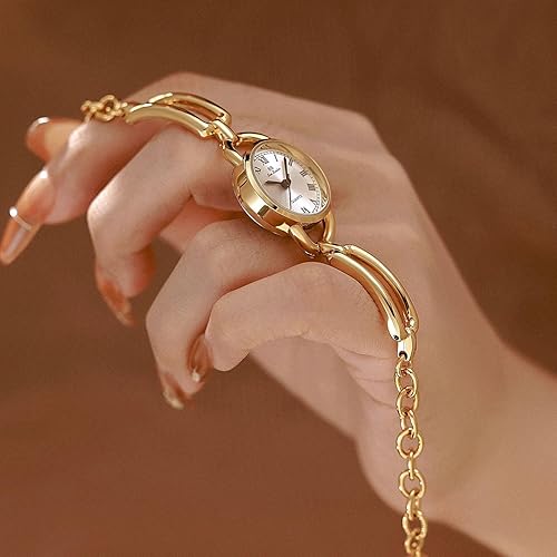 Miniatura 5 de FANMIS Reloj de pulsera de tono dorado para mujer, reloj de cuarzo de inspiración vintage con números romanos clásicos, relojes de moda para mujer,