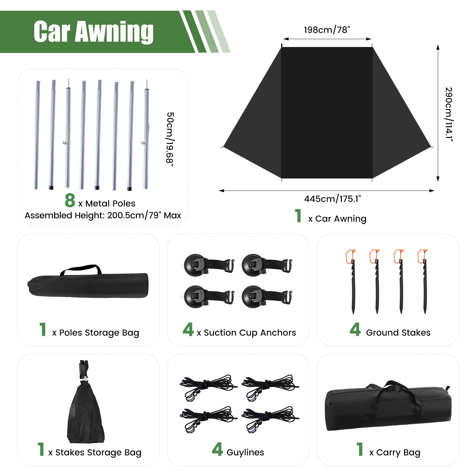Auto tenda da sole campeggio Tenda universale di grande tenda da sole SUV Sun Shelter con ventose Baldacchino per automobili in tessuto Oxford impermeabile per il campeggio