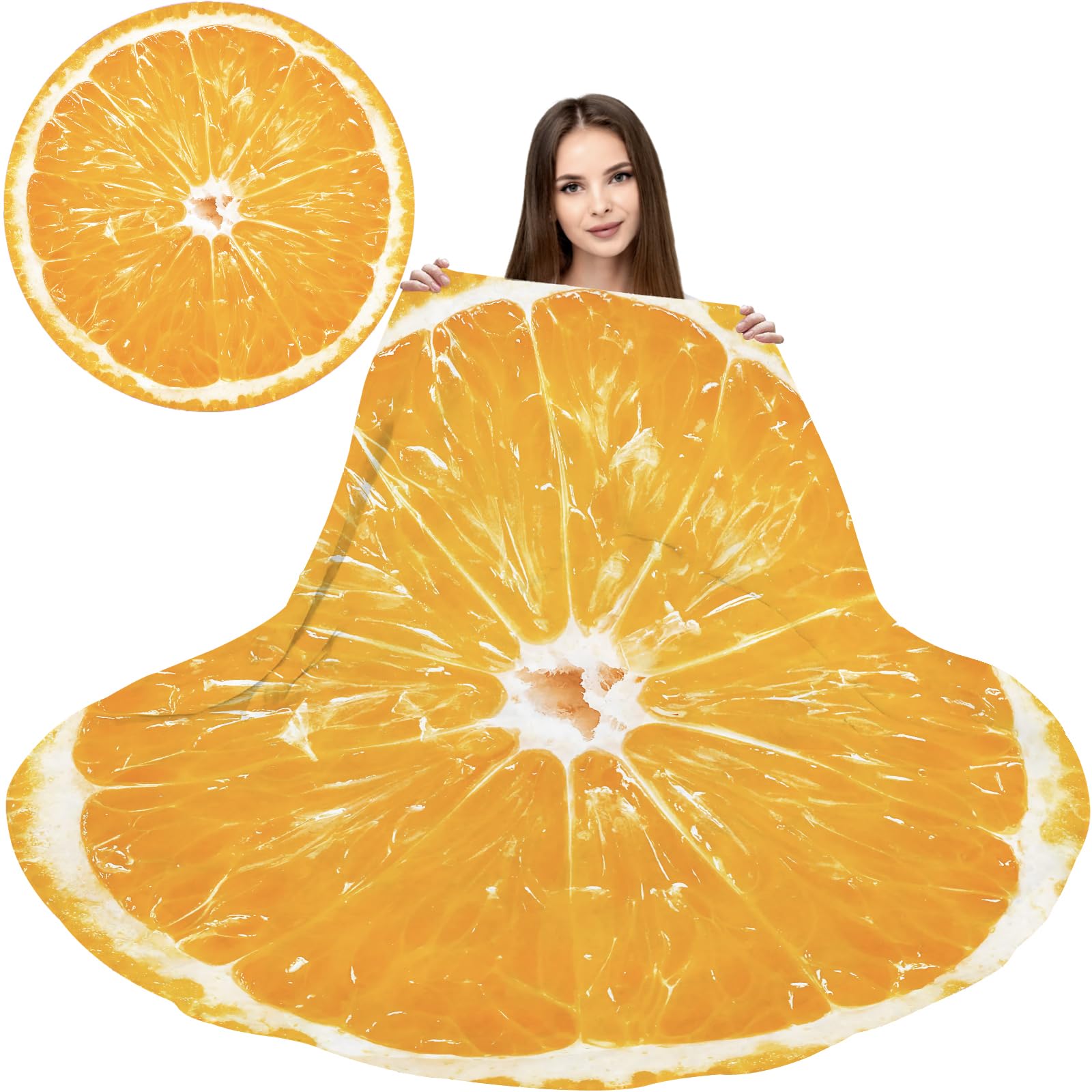 Food Throw Blanket Orange, Realistic Funny Orange Blanket for Adults and Kids, Ronud Novelty Fruits Printed Blanket for Couch,Sofa,Bed, Fun Comfy Cozy Gifts for Boys,Girls 150CM — image 1