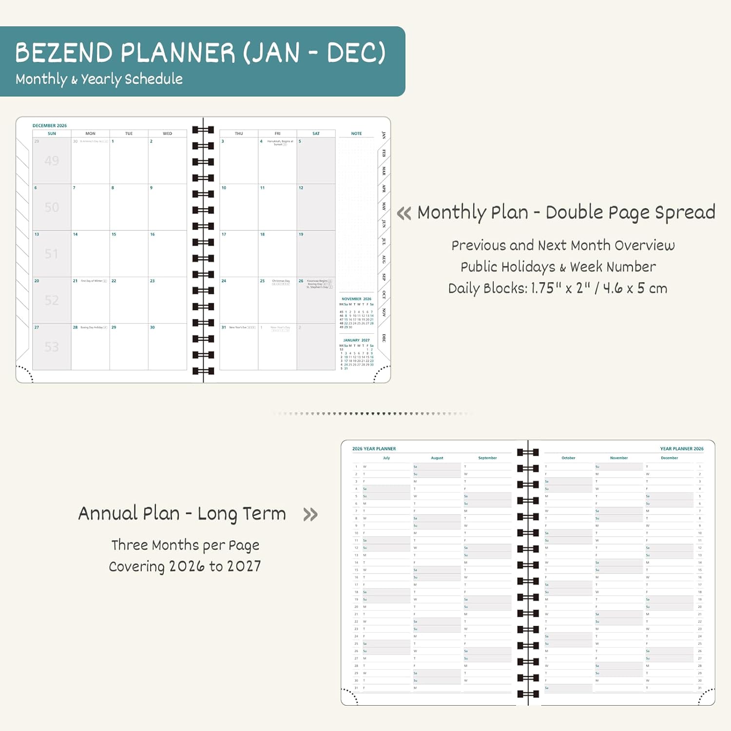 BEZEND 2026 Planner Weekly and Monthly (8.5" x 11" Spiral) Daily Calendar with Hourly Timeslots & Tab (Jan-Dec) Note & Expenses, Pen Holder, Inner Pocket, Vegan Leather Softcover - Kiwi