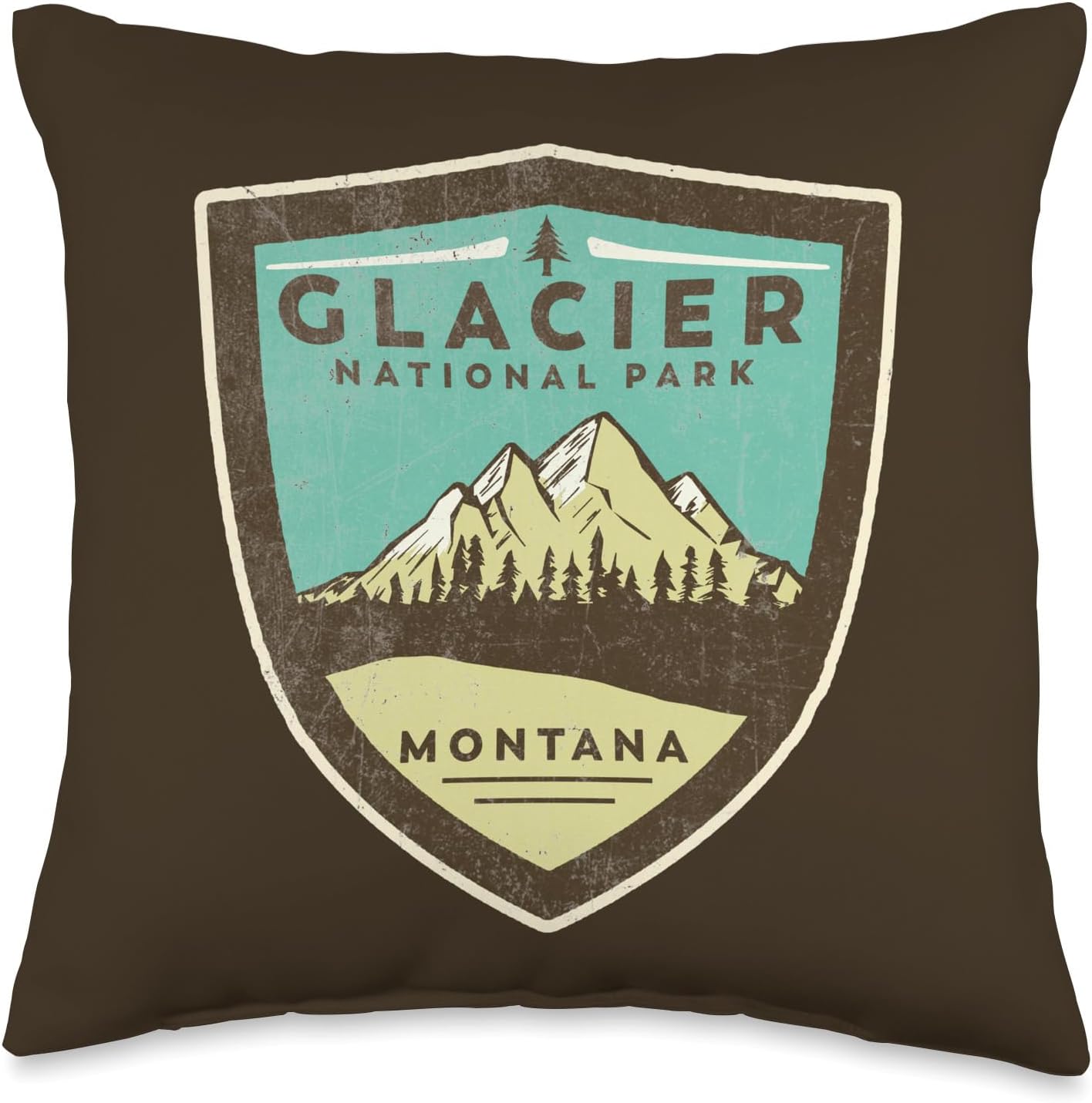 Retro Glacier National Park Montana Mountains Vintage Badge Throw Pillow