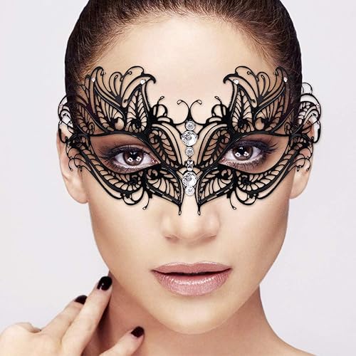 Miniatura 2 de Máscara de mascarada para mujer, máscara de metal ultraligera con diamantes de imitación de metal brillante veneciano bonito para fiesta, noche,
