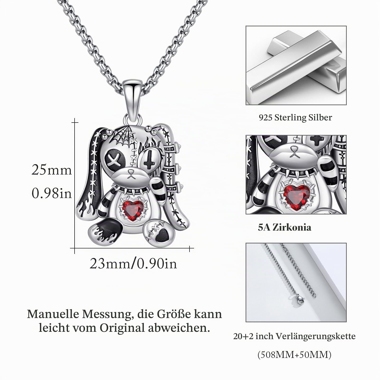 PARYFO 925 Sterling Silber Gothic Schmuck Voodoo Puppen Halskette Gothic Anhänger mit Kaninchen/Bär Geburtstags und Halloween Geschenkefür Frauen und Mädchen, mit Edelstahlkette