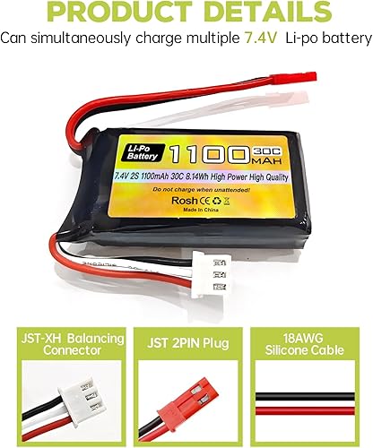 Miniatura 7 de sea jump Batería Lipo recargable de 7.4V 2S 30C 1100mAh con enchufe JST para WLtoys A949 A959 A969 A979 RC Cars compatibles con la mayoría de los