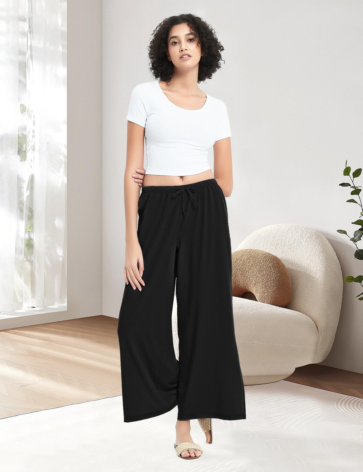 BVVU Womens Wide Leg Yoga Pants Lightweight Travel Pants Quick Dry Lounge Sweatpants Beach Swim Cover Up UPF 50+ - Image 2