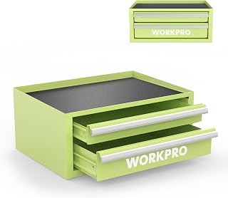 WORKPRO 12.5" Mini Metal Tool Box - 2 Drawers, Open Top Storage, PVC Liners, Magnetic Tabs, Durable Steel Organizer