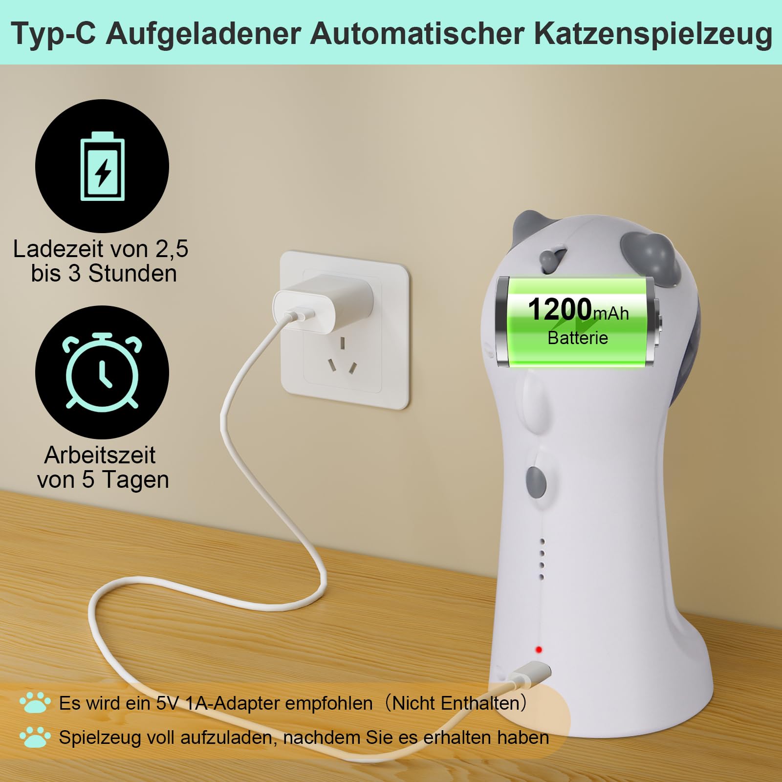 TBTeek Katzenspielzeug Selbstbeschäftigung, automatisch, bewegungsaktiviert | 5 lustige Muster, 4 Geschwindigkeitsmodi,verstellbare Lichtwinkel, zufällige rotierende Trajektorie, aufladbar