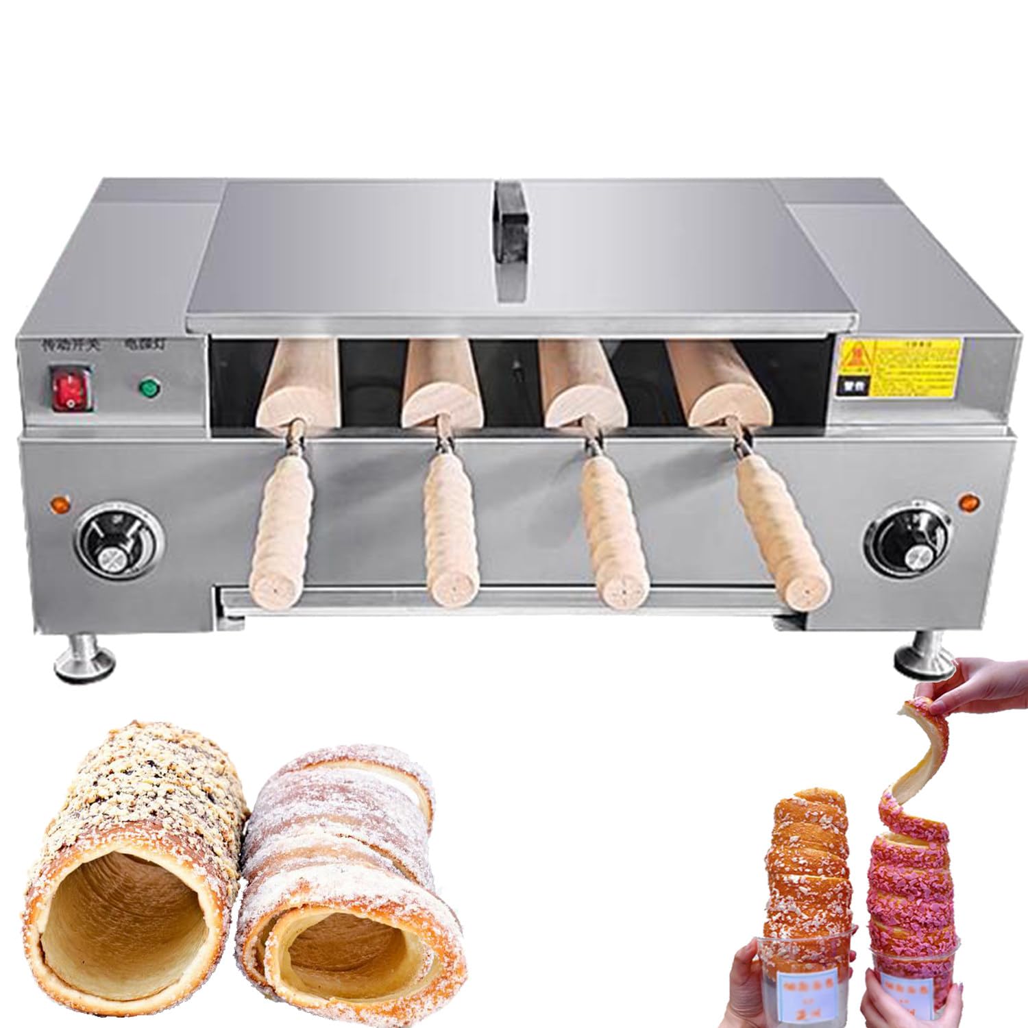ZHJOPP Electric Chimney Cake Oven Maker for Bread Roll & Ice Cream Cone, 3000W Toast Oven, Chimney Waffle Maker (Knob)
