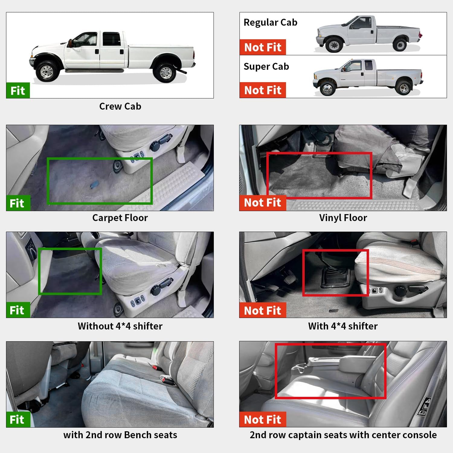 LASFIT Floor Mats for Ford F250 F350 1999-2007 Super Duty Crew Cab Carpet Floor Super Duty All Weather Full Cover Protector TPE Car Floor Liner, 1st & 2nd Row, 3pcs Black