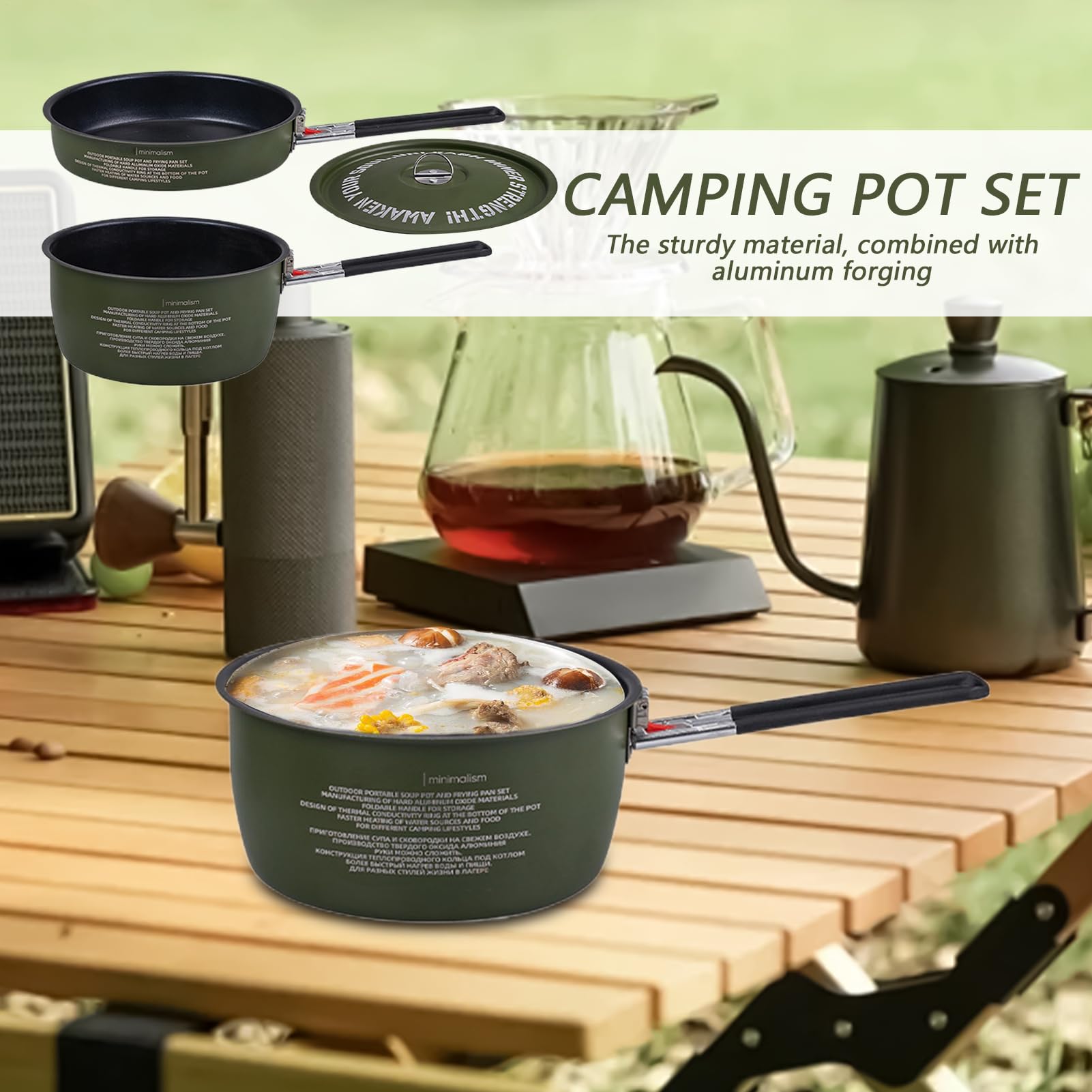 Set Di Pentole Da Campeggio Manico Rimovibile, Impilabile, Compatto,