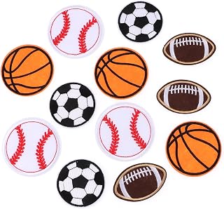 12pcs Sports Iron on Patches, Baseball Football Basketball Soccer Rugby Embroidered Patch, Iron On/Sew On Appliques Patch for Clothes Jacket Hat Socks Jeans DIY Accessories Repair DIY Patches