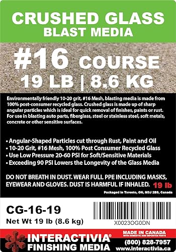 Miniatura 6 de Grano 10-20 (#16) Abrasivo de vidrio triturado - 19 lb o 19.0 lbs - Medios abrasivos de voladura (curso extra) malla #16 - 1854 a 940 micras - para