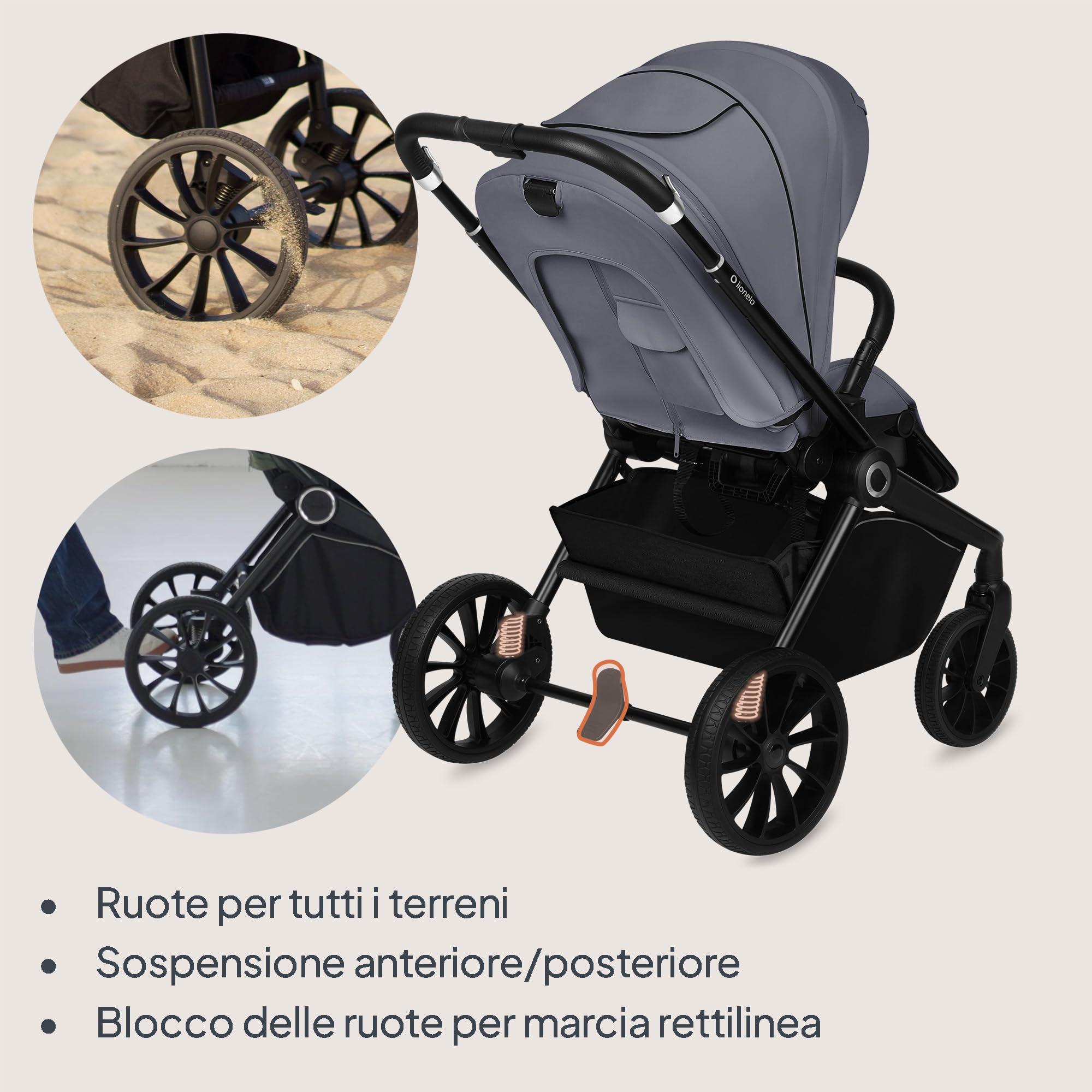 Lionelo Mika Plus All-Terrain - Passeggino leggero per bambini da 6 a 48 mesi fino a 22 kg, sedile reversibile, impermeabile, baldacchino UPF50+, sospensione anteriore e posteriore, grande cestino per