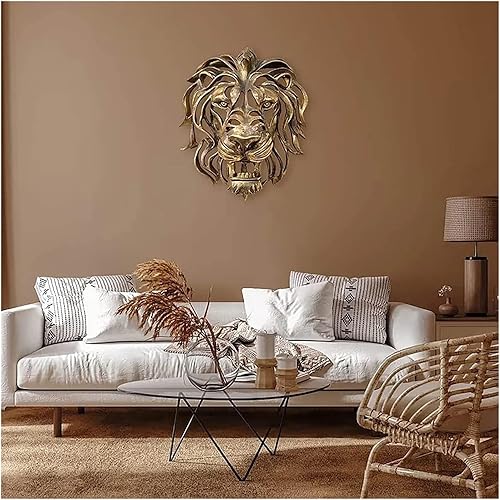 Miniatura 6 de Decoración de pared grande con cabeza de león, escultura artística hecha a mano con cabeza de león, escultura de pared dorada de resina 3D para el