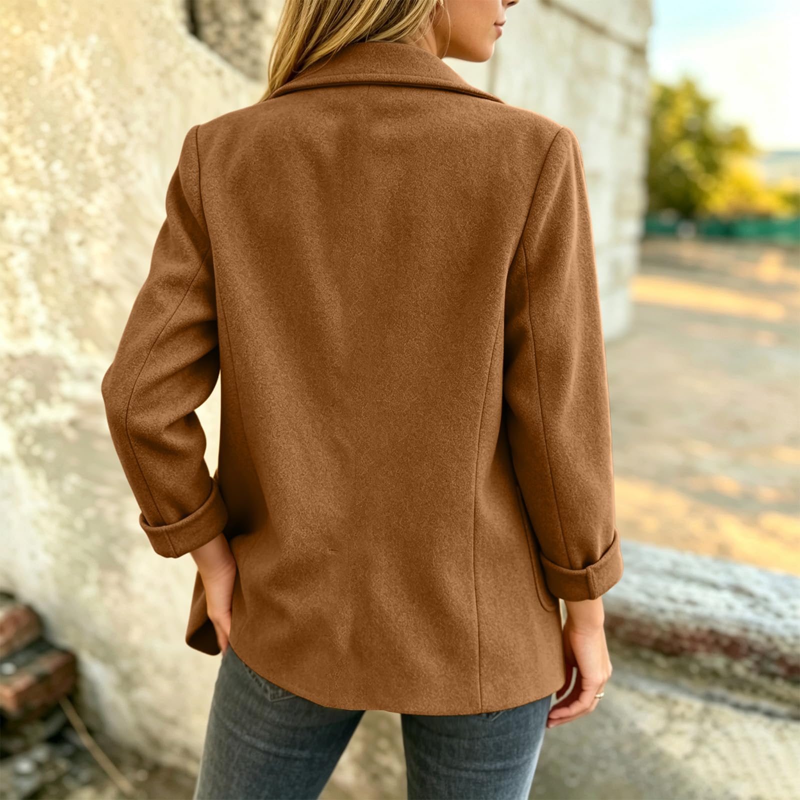 Generisch Blazer Damen Elegant Wollmantel Mit Knöpfen Business Büro Arbeit