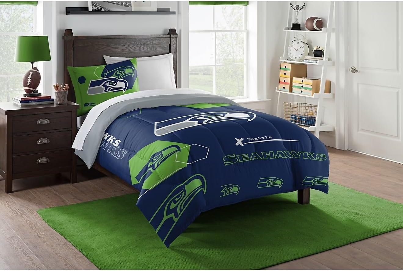 Northwest NFL Seattle Seahawks Unisex-Adult Comforter and Sham Set, Twin, Hexagon
