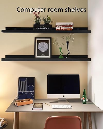 Miniatura 10 de MBYD Estantes flotantes de 16 pulgadas de madera natural soporte de pared para repisa de madera estante de pared para dormitorio sala de estar