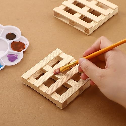 Miniatura 6 de Tioncy 18 mini palets de madera, posavasos de madera para manualidades, posavasos cuadrados rústicos para bebidas frías y calientes, protección de