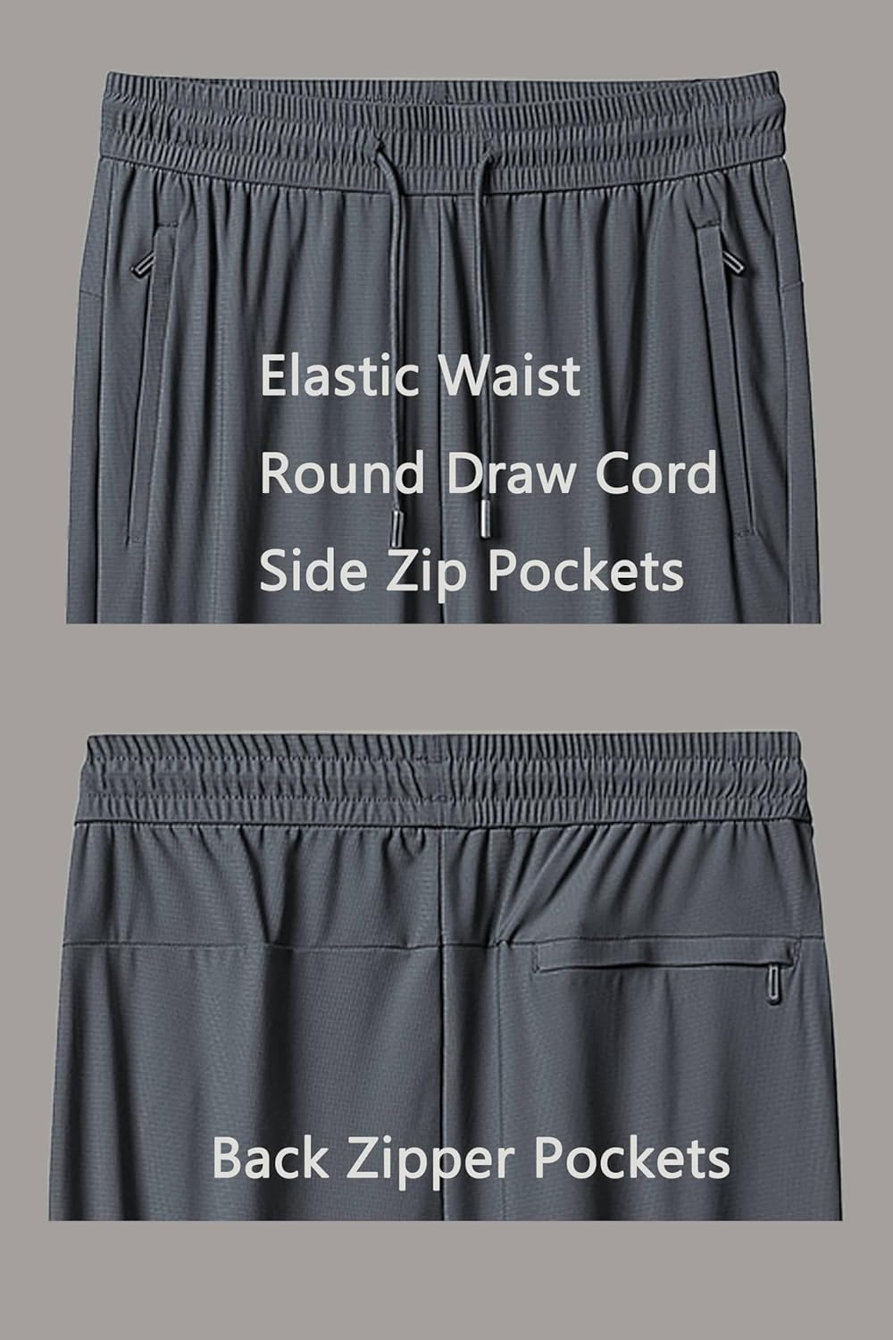 Stretch Casual Pants for Short Men 27-28 Inch Inseam Ripstop Athletic Cool Touch Straight Fit Joggers Zip Pockets - Image 5