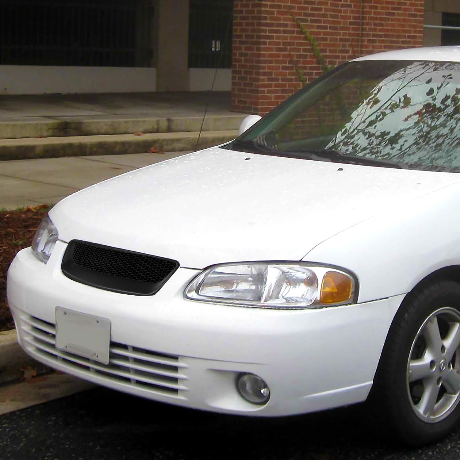 Spec-D Tuning Black Front Mesh Upper Hood Grille Compatible with 2000-2003 Nissan Sentra