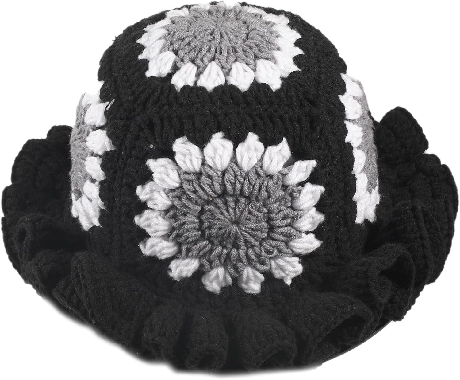 Crochet Bucket Hat Women Flower Trendy Knit Floppy Ruffled Cute Boho Handmade Beanies Outdoor Travel Fishing Hat