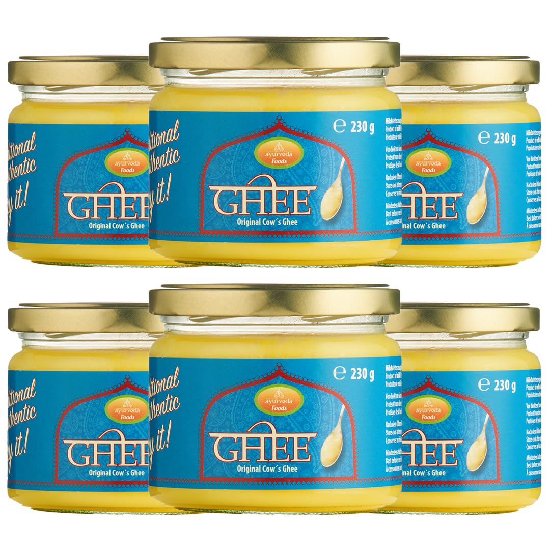 Ayurveda Foods - Premium traditional & authentic Ghee 6er Set à 230g, sehr lange Haltbarkeit, Brat- Kochfett