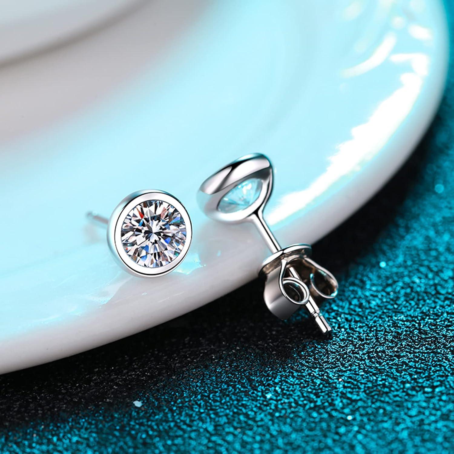 Moissanite Stud Earrings, 0.6ct-4ct D Color Brilliant Round Cut 925 Sterling Silver Friction Bezel Setting Backs Earrings for Women or Men