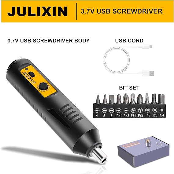 Cordless Screwdriver Rechargeable Compact Battery Operated Electric Screw Driver with Magnetic Bits, Type-C Charging, 12 Bits & Storage Box Small Power Screwdriver for DIY & Repairs