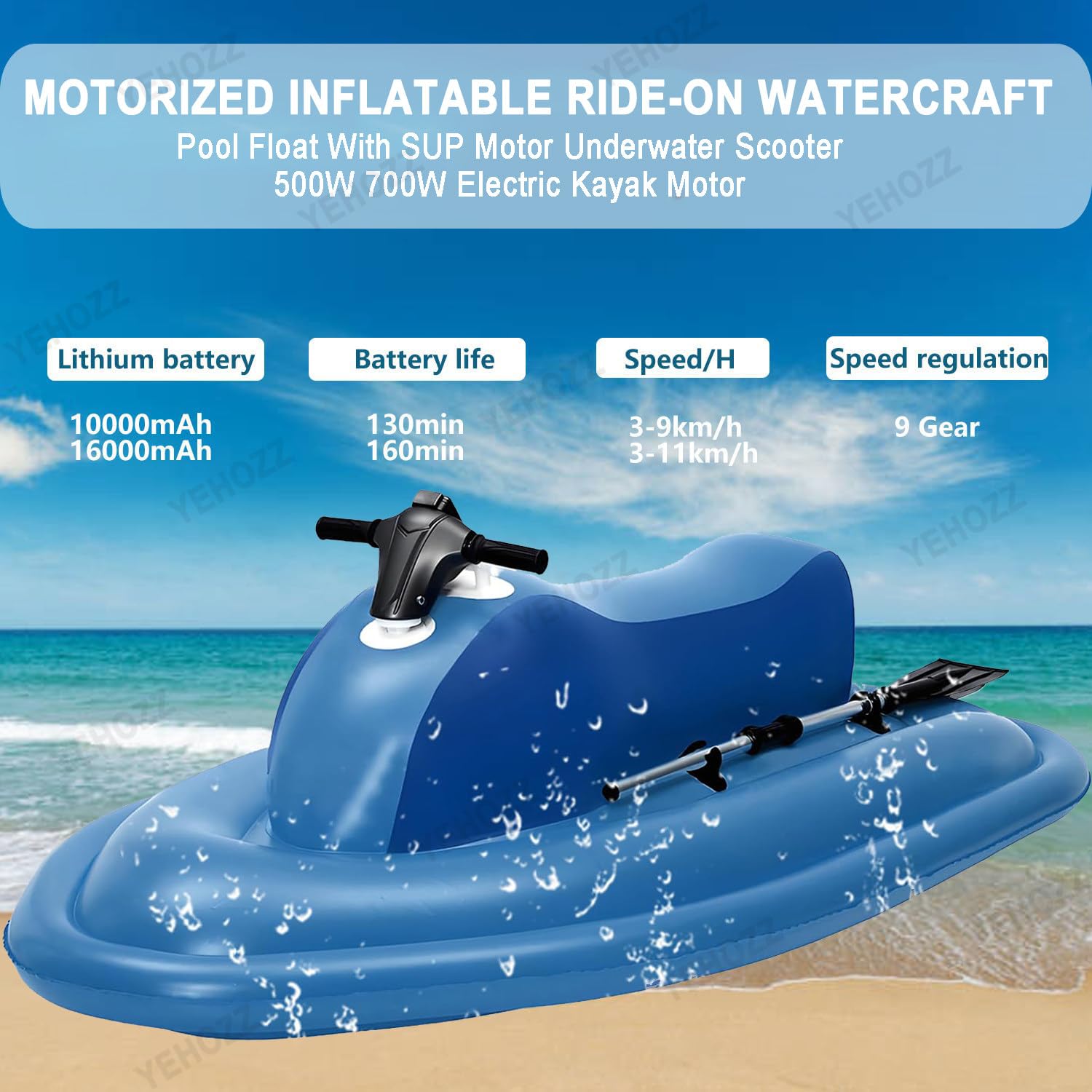 Bateau à Réaction Gonflable, Bateau à Moteur électrique, Jet Ski, Kayak 500 W, Moteur électrique, Sup, Scooter sous-Marin Motorisé pour Adultes Et Enfants Blue-500W16000mAh