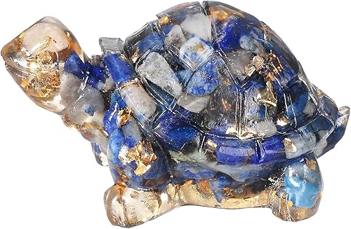 Miniatura 2 de SUNYIK Paquete de 2 estatuas de tortuga de cristal de orgón, amuleto de tortuga de piedra de Reiki, escultura Fengshui para decoración de oficina