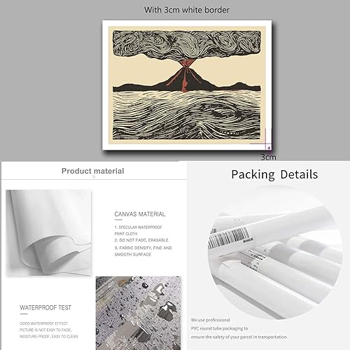 Miniatura 6 de Póster impreso en lienzo 1902 Unknown Mount Pelee Eruption Famous Line Drawing Black Lava Volcánica Island Geología Póster Cocina Comedor Decoración