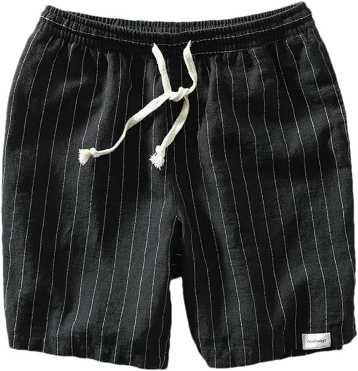 Summer Cotton Linen Shorts Men Casual Sold Color Breathable Striped Drawstring Man Holiday Beach Thin Shorts