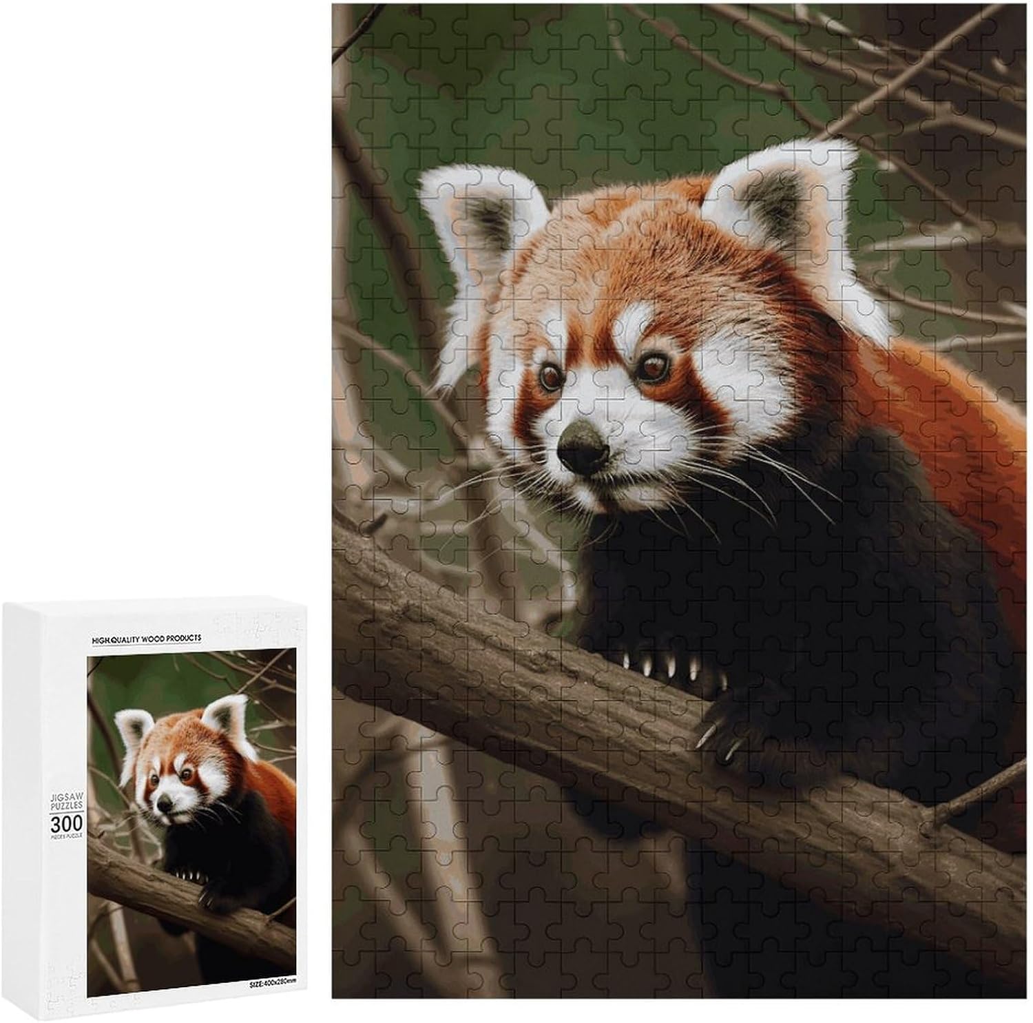 Red Panda on Tree Branch Wooden Puzzle for Adults, Beginner Jigsaw Puzzles