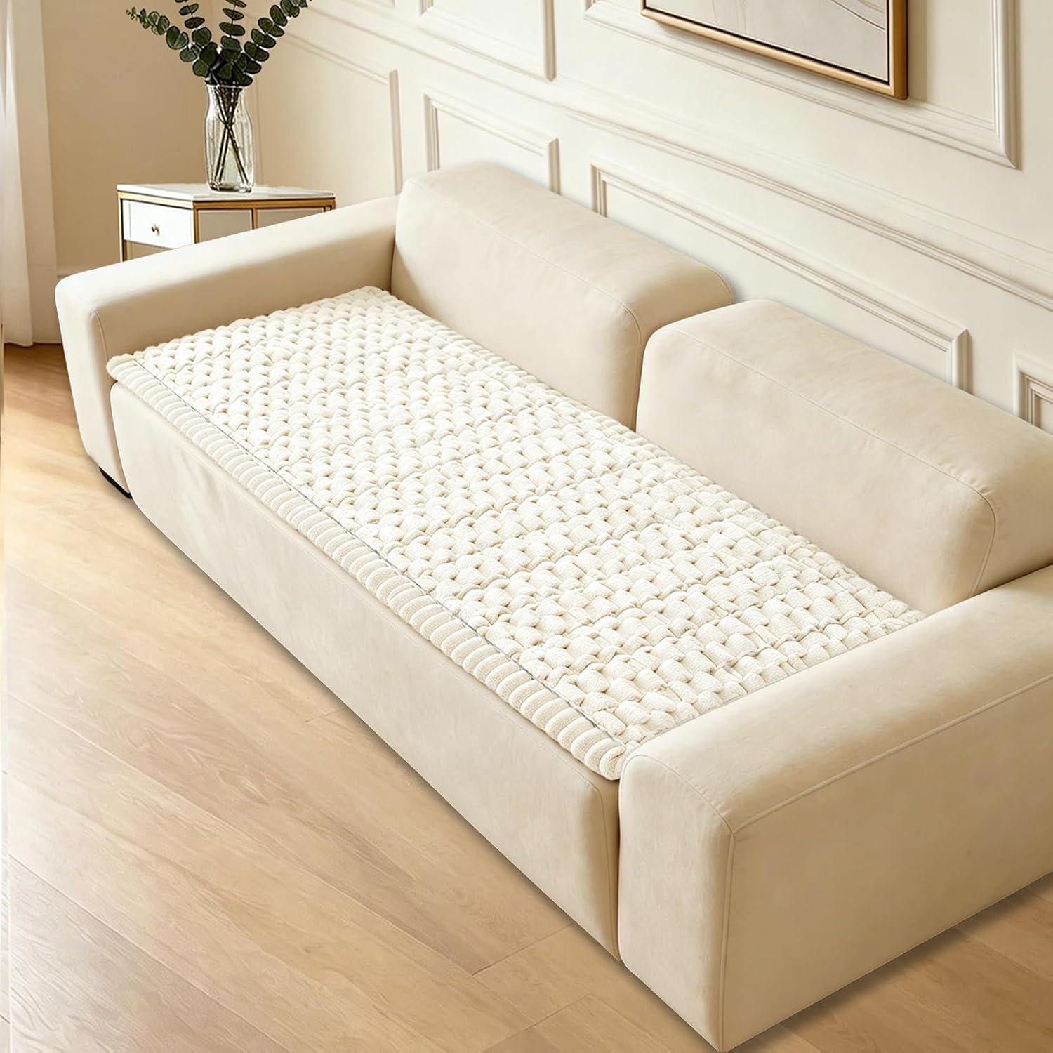 Couch Cover for Dogs Washable,Non Slip Fuzzy Durable Couch Covers for 3 Cushion Sofa Pet Friendly Sofa Cover Dog Thick Soft Slipcovers Protector Couches Mat Bed (Beige, 27.6" x 59"/70 x 150cm)