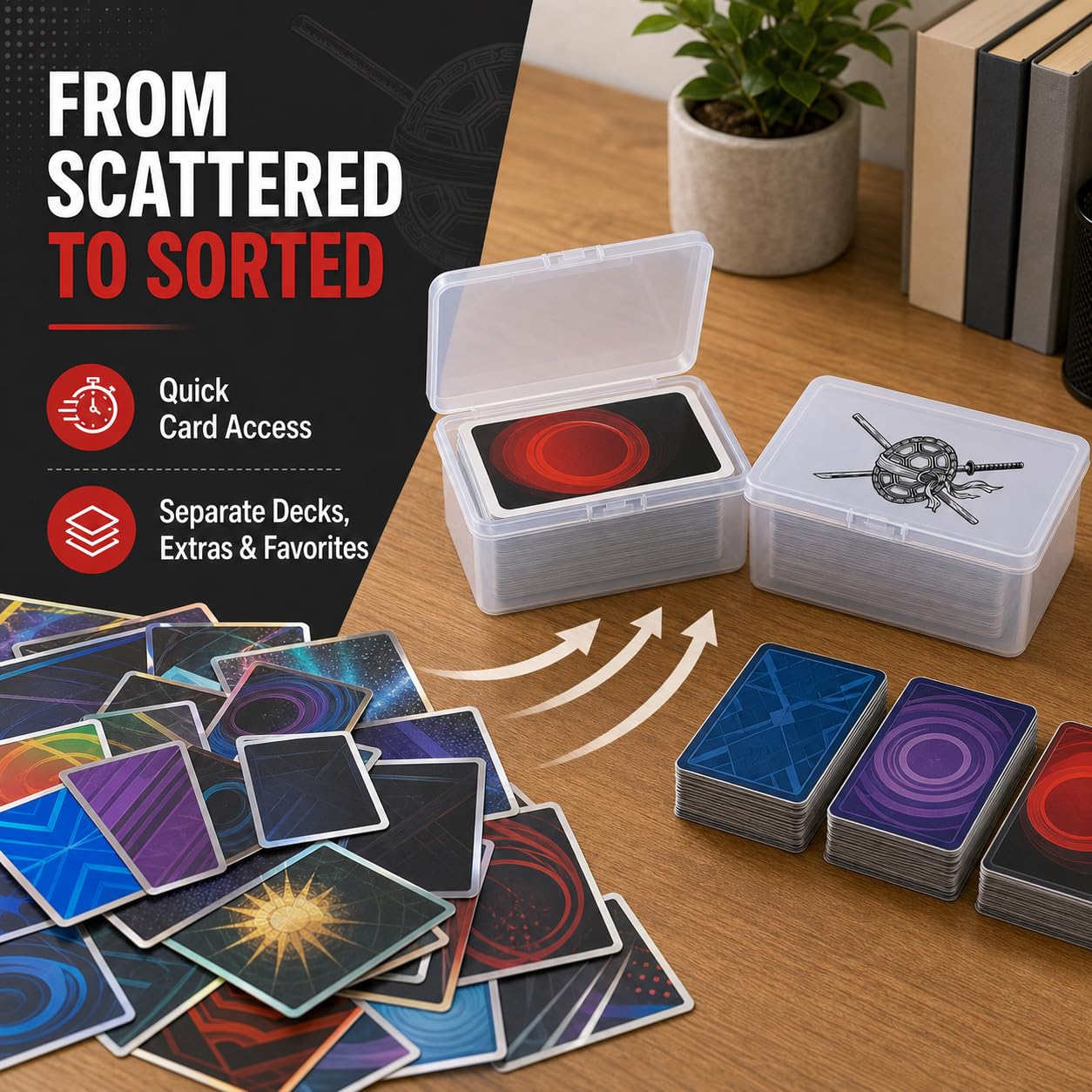 2 große Spielkarten-Aufbewahrungsbox, transparente Kunststoff-Ninja-Deck-Box, hohe Kapazität, Kartenhalter zum Spielen, MTG, TCG, Sportkarten und mehr (keine Karten)