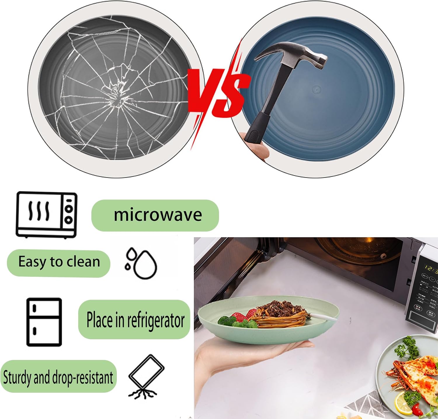Wheat Straw Dinner Plates, Deep Shatter Resistant Eco Reusable 7.9in Plates image 5