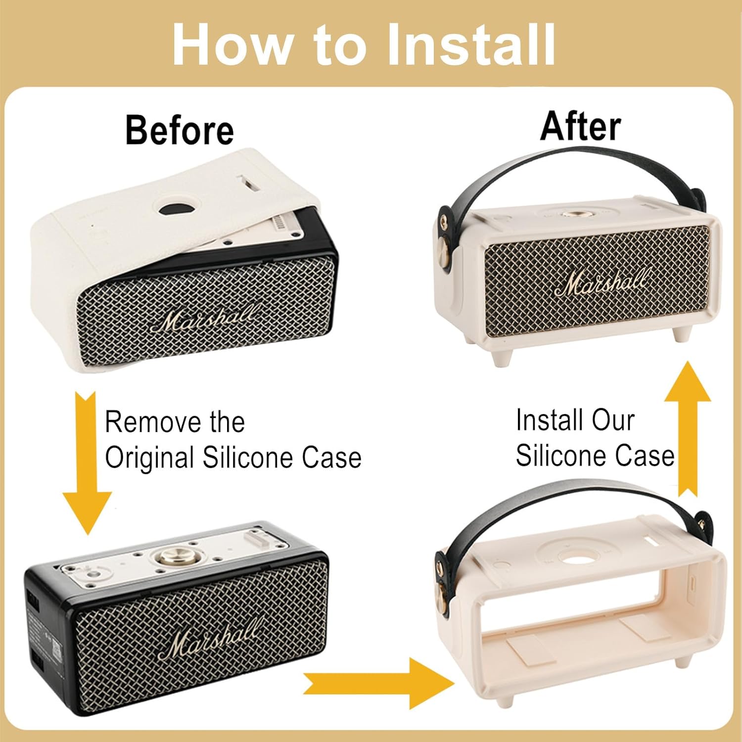 TXEsign Silicone Cover Case for Marshall Emberton II Speaker, Protective Skin Cover Travel Carrying Case Replacement Speaker Sleeve with Handle Strap and Shoulder Strap (Case Only)(Cream) - Image 2