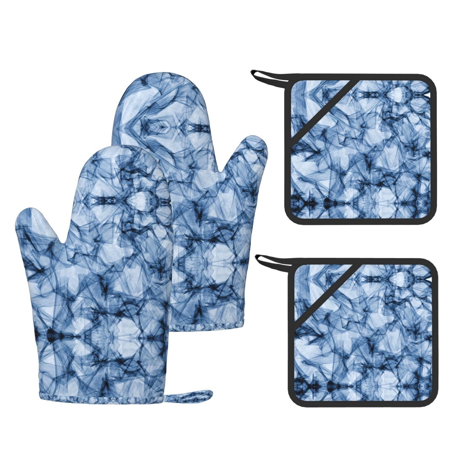 dark blue marble Trendy Printed Kitchen Set with Heat Resistant Gloves & Non-Slip Hot Pads for Baking & Grilling