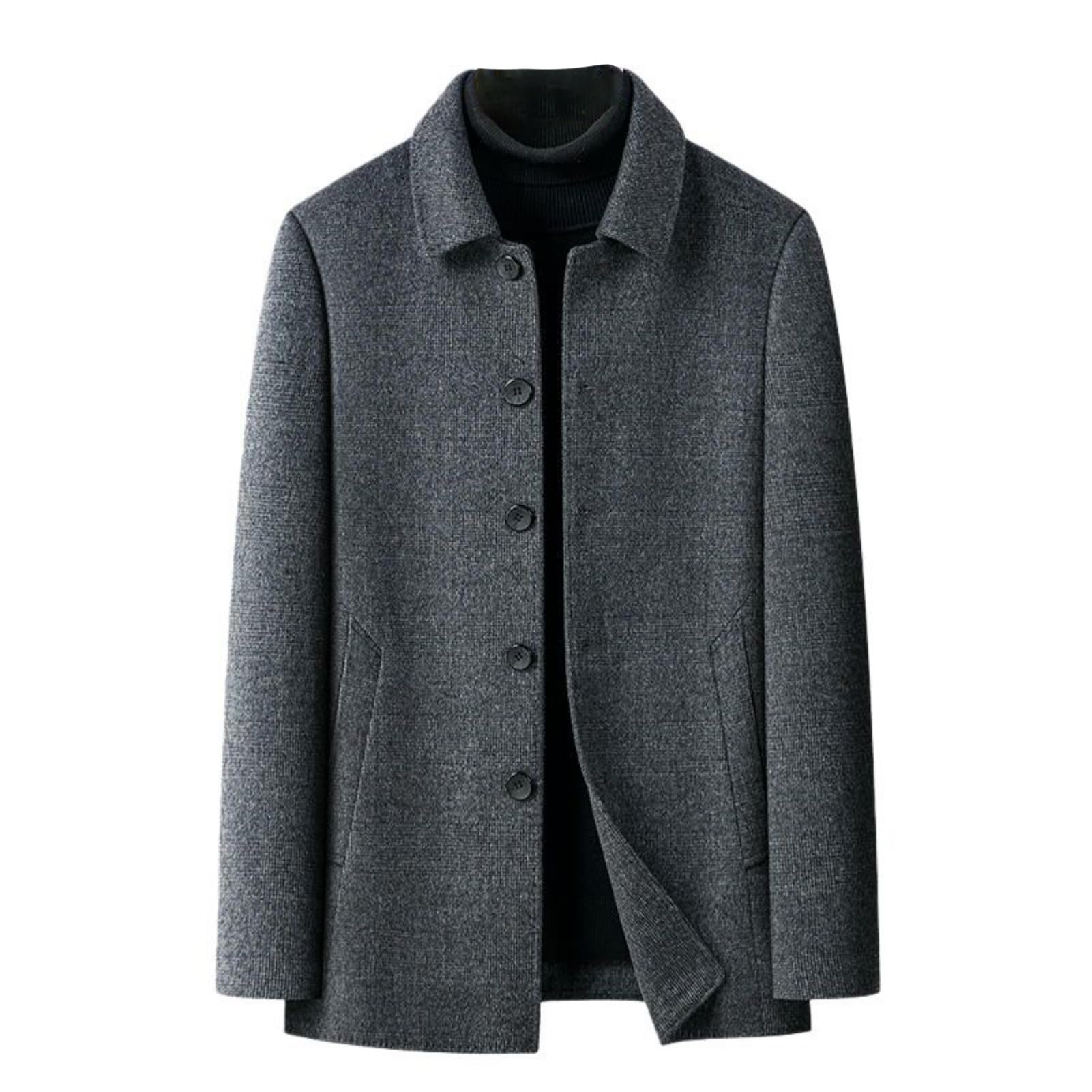 Gabardina gris de lana para hombre abrigo largo de invierno grueso con forro de plumón 5