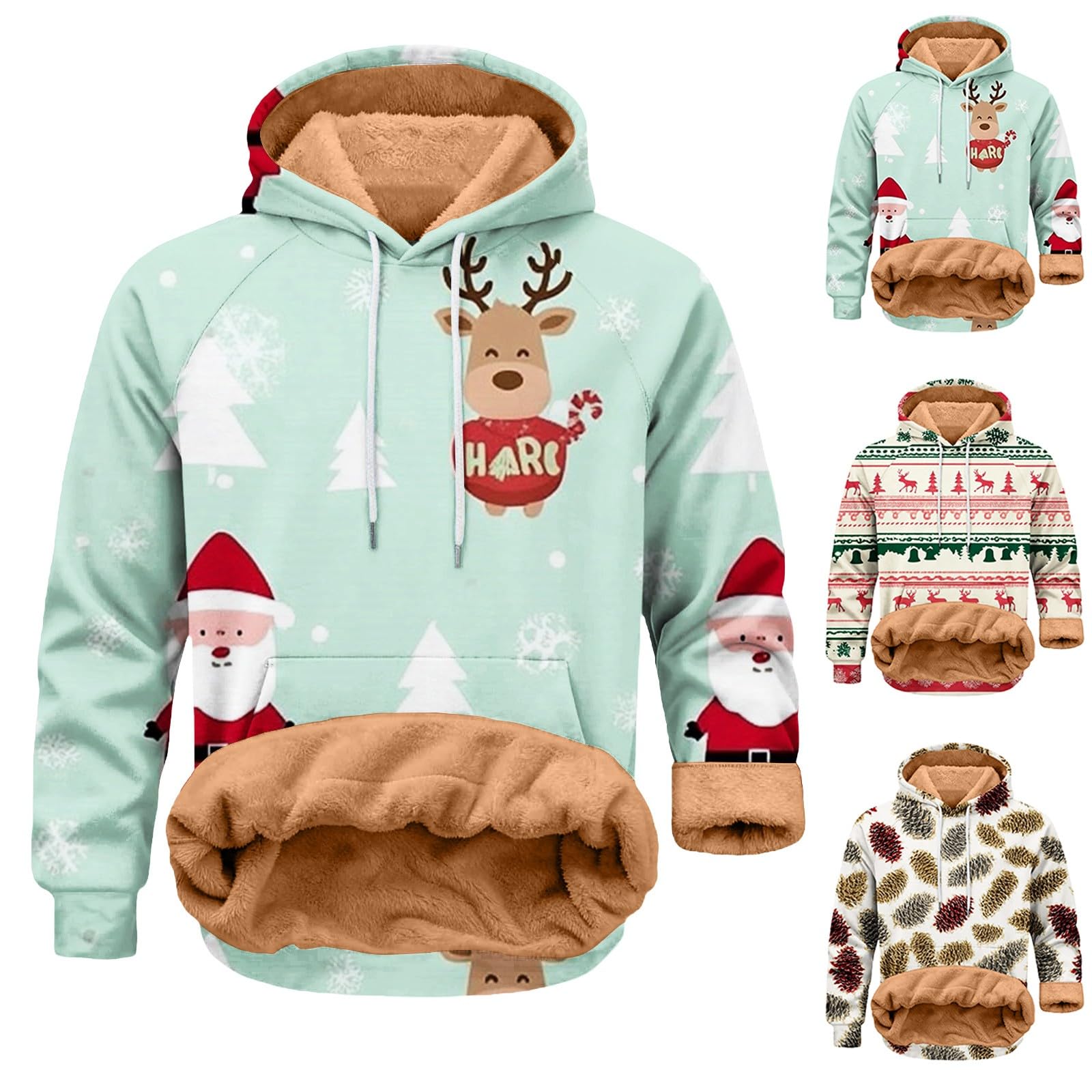 Suéter de Navidad con forro polar para hombre, divertido, Papá Noel, reno, sudaderas, trajes de Navidad, manga larga, cálido, suéter de sherpa, novedad, trajes de Navidad, ropa de vacaciones con