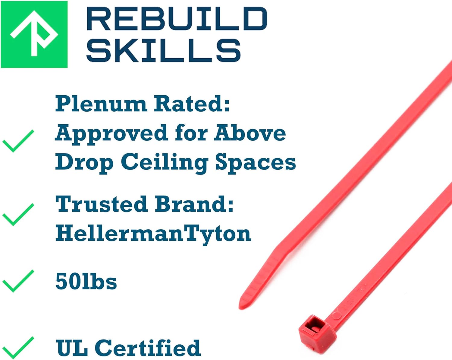 HellermannTyton T50I2M4UL 12" Red Plenum UL Rated Cable Ties - 1000PK