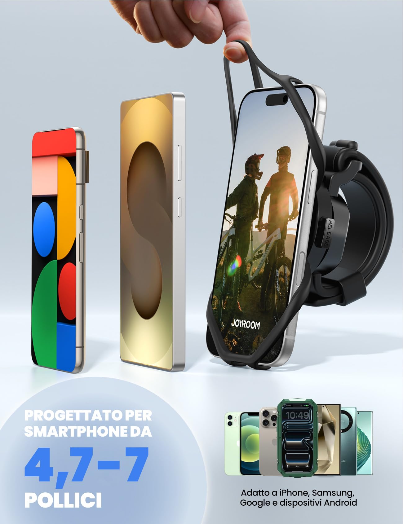 JOYROOM Porta Cellulare Bici [Rimovibile & Silicone Antishock] Supporto Telefono Moto Ruotabile a 360° Portatelefono da Scooter per iPhone 17 16 15 Samsung Smartphone 4,7-7 Pollici