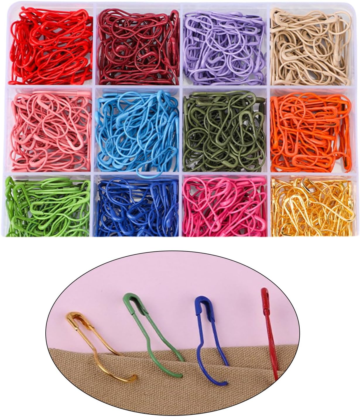 1200Pcs Knitting Safe Pin Metal Crochet Stiching Marker with 18 Large Eye Yarns Needle Teacher Essential