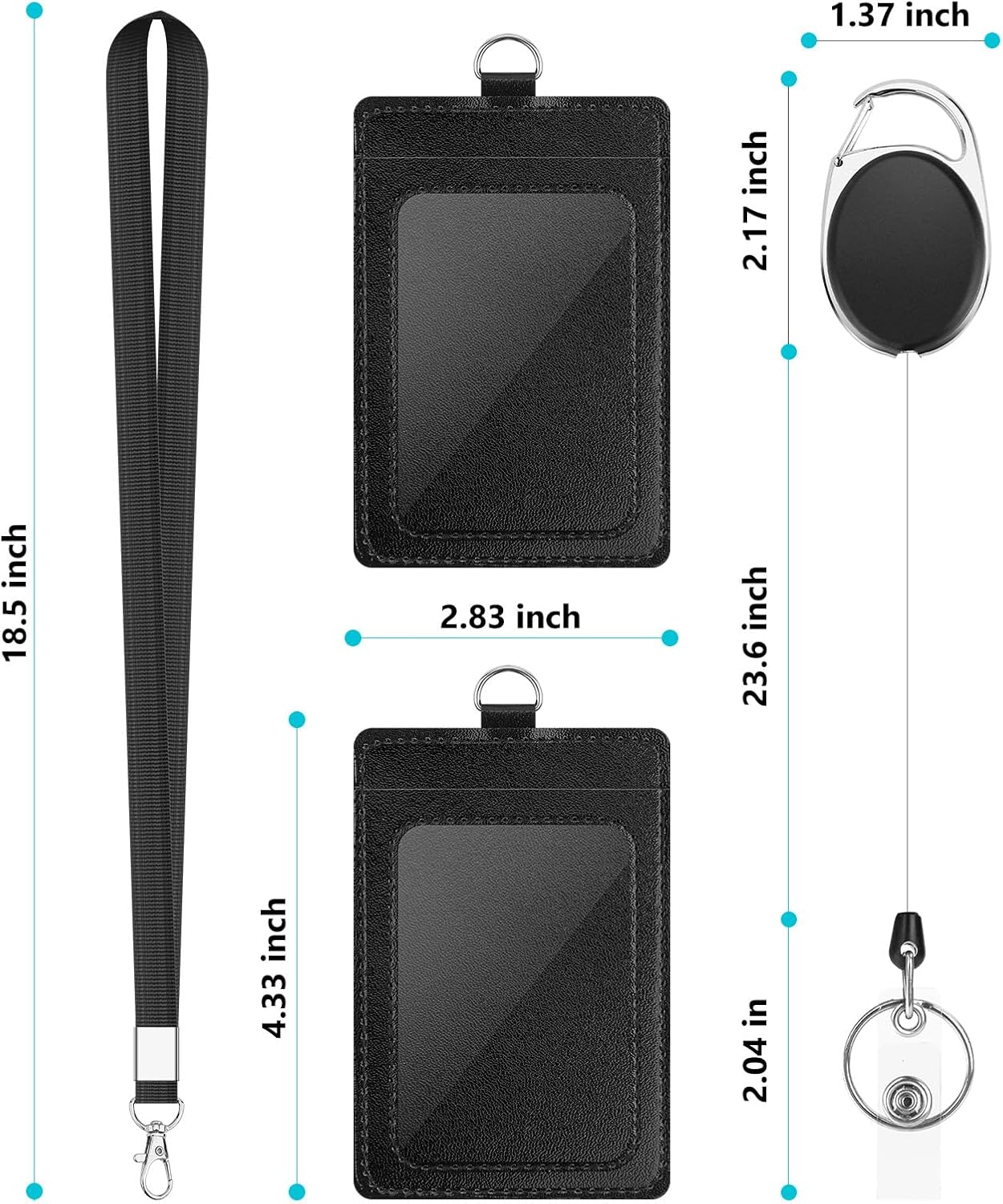 Ahobson ID Card Badge Holder With Lanyard - Waterproof PVC Vertical Holder & Black Neck Strap - View #5